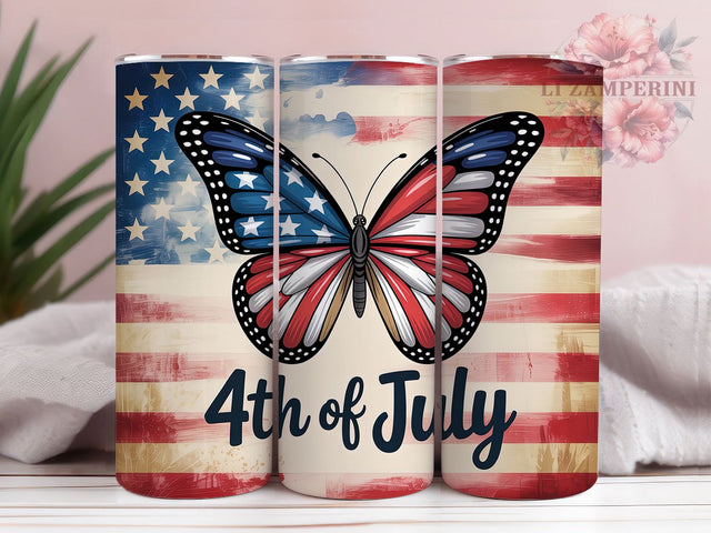 Patriotic Butterfly 20oz Tumbler, USA Flag Wrap, Sublimation Gift, Patriotic Mug, 20oz Tumbler Design, Butterfly Graphic, American Pride Theme Sublimation Li Zamperini 