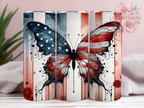 Patriotic Butterfly 20oz Tumbler Wrap PNG, 4th of July Tumbler Png, Straight & Tapered Tumbler Wrap, Instant Digital Download Sublimation Li Zamperini 