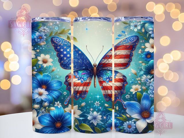 Patriotic Butterfly 20oz Tumbler Wrap Sublimation Design, Straight Tapered Tumbler Wrap, 4th of July Tumbler Png, Instant Digital Download Sublimation SvggirlplusArt 