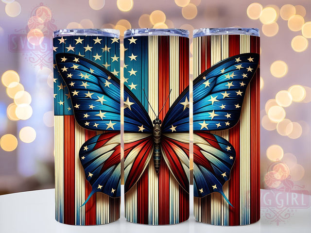 Patriotic Butterfly 20oz Tumbler Wrap Sublimation Design, Straight Tapered Tumbler Wrap, 4th of July Tumbler Png, Instant Digital Download Sublimation SvggirlplusArt 