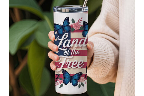 Patriotic Butterfly 20oz Tumbler Wrap Sublimation DesignSVG 