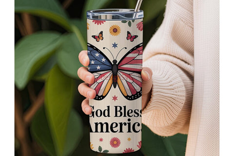 Patriotic Butterfly 20oz Tumbler Wrap Sublimation DesignSVG 