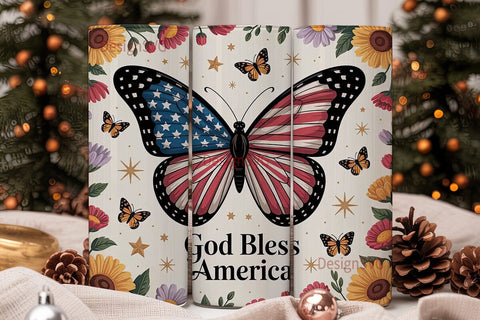 Patriotic Butterfly 20oz Tumbler Wrap Sublimation DesignSVG 