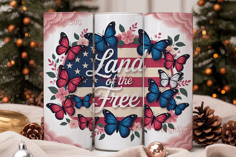 Patriotic Butterfly 20oz Tumbler Wrap Sublimation DesignSVG 