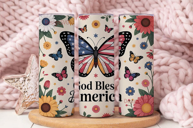 Patriotic Butterfly 20oz Tumbler Wrap Sublimation DesignSVG 