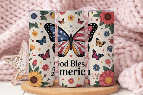 Patriotic Butterfly 20oz Tumbler Wrap Sublimation DesignSVG 