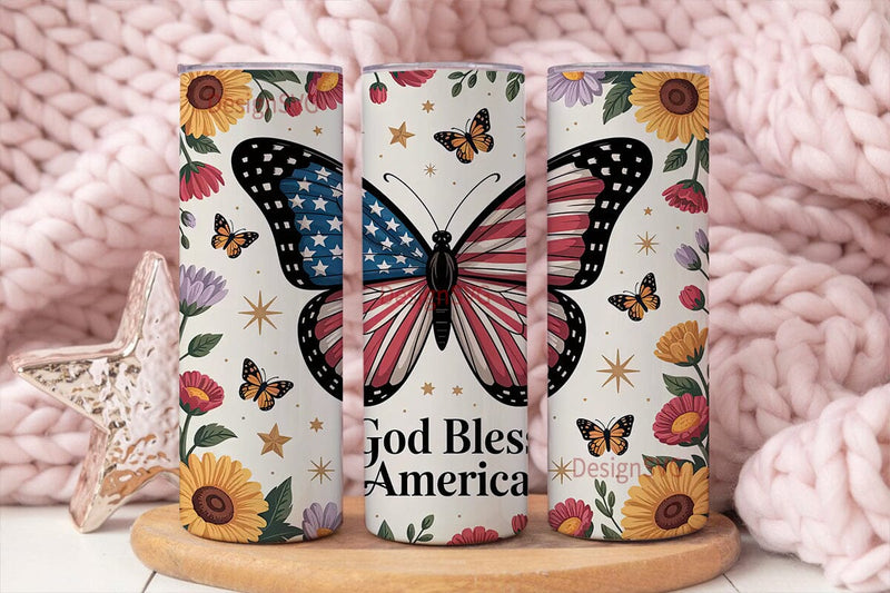 Patriotic Butterfly 20oz Tumbler Wrap Sublimation DesignSVG 