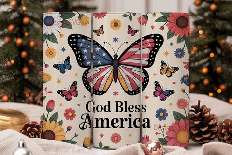 Patriotic Butterfly 20oz Tumbler Wrap Sublimation DesignSVG 