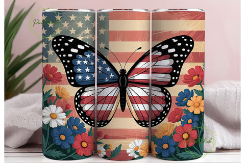 Patriotic Butterfly 20oz Tumbler Wrap Sublimation PixelChick 