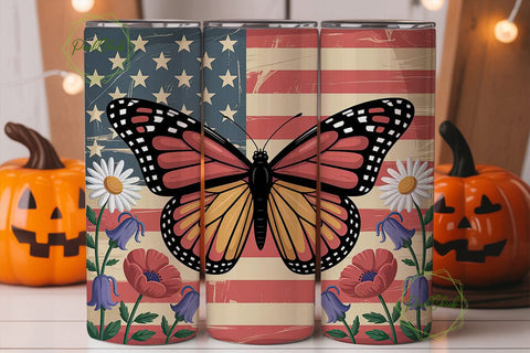 Patriotic Butterfly 20oz Tumbler Wrap Sublimation PixelChick 