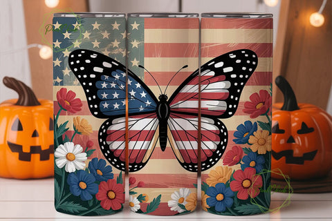 Patriotic Butterfly 20oz Tumbler Wrap Sublimation PixelChick 