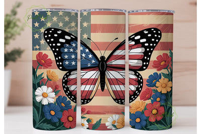 Patriotic Butterfly 20oz Tumbler Wrap Sublimation PixelChick 