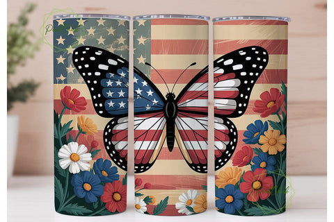 Patriotic Butterfly 20oz Tumbler Wrap Sublimation PixelChick 