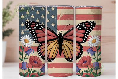 Patriotic Butterfly 20oz Tumbler Wrap Sublimation PixelChick 