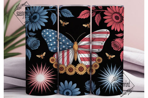 Patriotic Butterfly 20oz Tumbler Wrap Sublimation sassyprint 