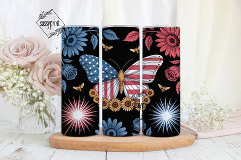 Patriotic Butterfly 20oz Tumbler Wrap Sublimation sassyprint 