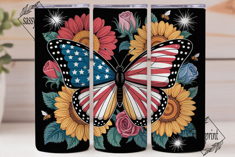 Patriotic Butterfly 20oz Tumbler Wrap Sublimation sassyprint 