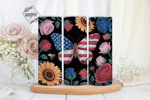 Patriotic Butterfly 20oz Tumbler Wrap Sublimation sassyprint 