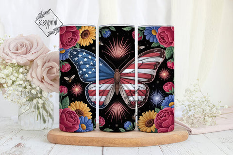 Patriotic Butterfly 20oz Tumbler Wrap Sublimation sassyprint 