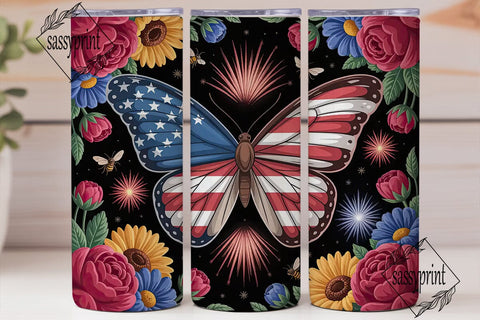 Patriotic Butterfly 20oz Tumbler Wrap Sublimation sassyprint 