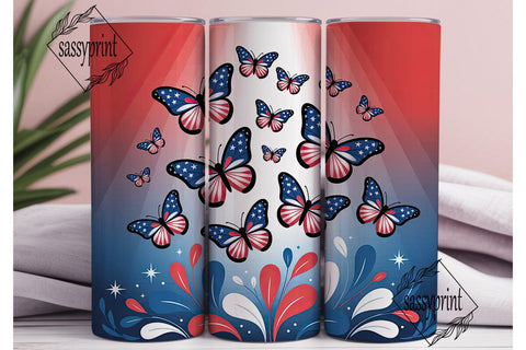 Patriotic Butterfly 20oz Tumbler Wrap Sublimation sassyprint 