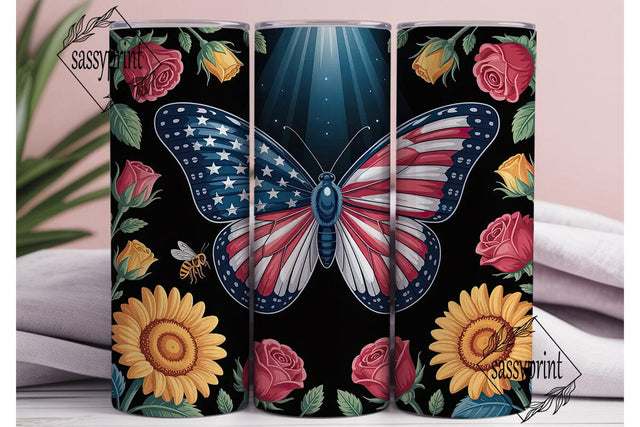 Patriotic Butterfly 20oz Tumbler Wrap Sublimation sassyprint 