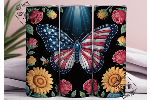 Patriotic Butterfly 20oz Tumbler Wrap Sublimation sassyprint 