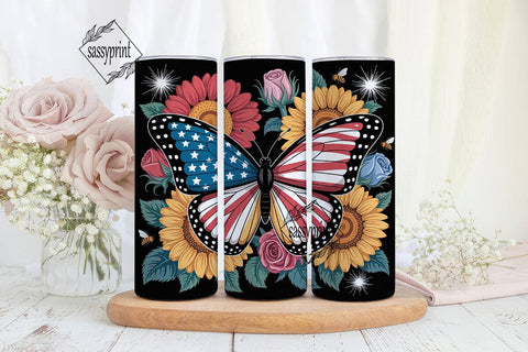 Patriotic Butterfly 20oz Tumbler Wrap Sublimation sassyprint 