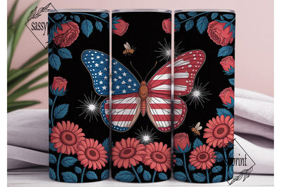 Patriotic Butterfly 20oz Tumbler Wrap Sublimation sassyprint 
