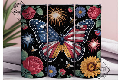 Patriotic Butterfly 20oz Tumbler Wrap Sublimation sassyprint 