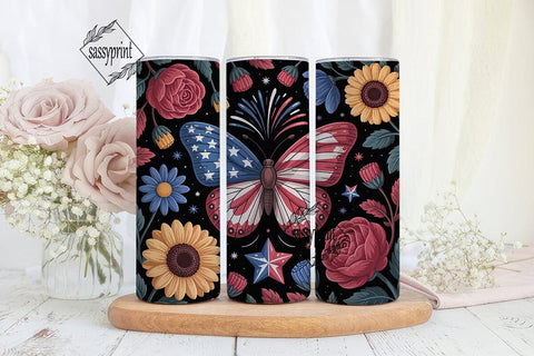 Patriotic Butterfly 20oz Tumbler Wrap Sublimation sassyprint 