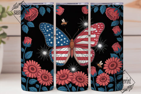 Patriotic Butterfly 20oz Tumbler Wrap Sublimation sassyprint 