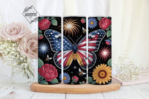 Patriotic Butterfly 20oz Tumbler Wrap Sublimation sassyprint 