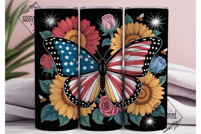 Patriotic Butterfly 20oz Tumbler Wrap Sublimation sassyprint 