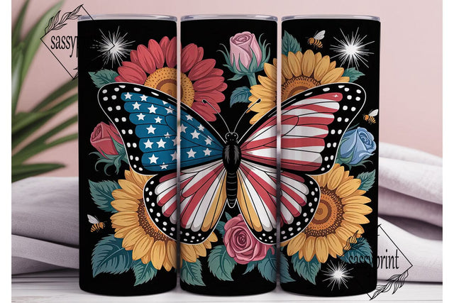 Patriotic Butterfly 20oz Tumbler Wrap Sublimation sassyprint 