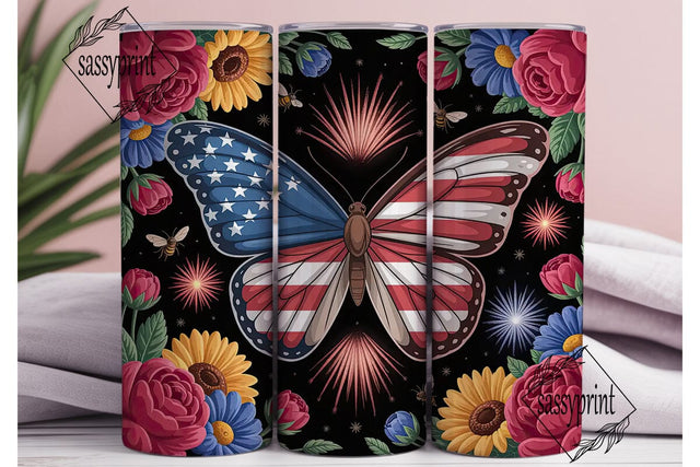 Patriotic Butterfly 20oz Tumbler Wrap Sublimation sassyprint 