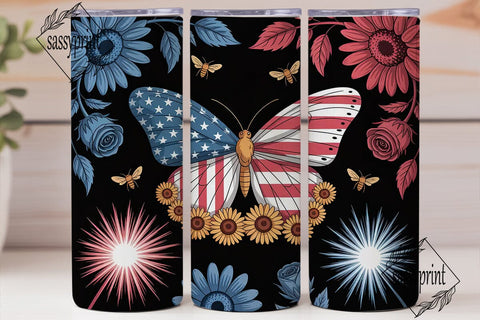 Patriotic Butterfly 20oz Tumbler Wrap Sublimation sassyprint 