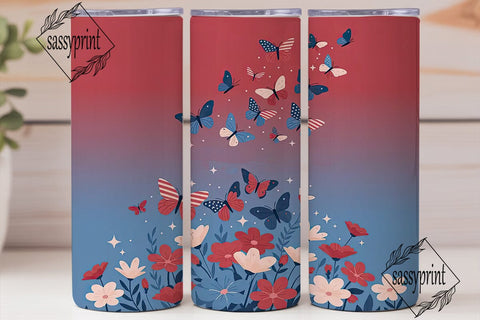 Patriotic Butterfly 20oz Tumbler Wrap Sublimation sassyprint 