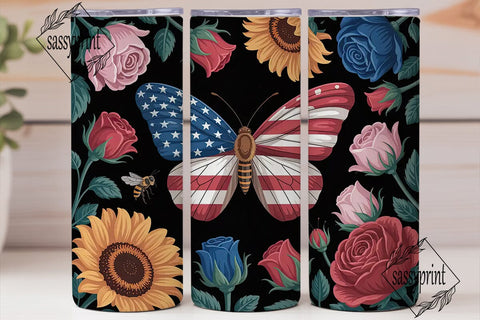 Patriotic Butterfly 20oz Tumbler Wrap Sublimation sassyprint 