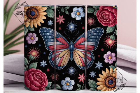Patriotic Butterfly 20oz Tumbler Wrap Sublimation sassyprint 