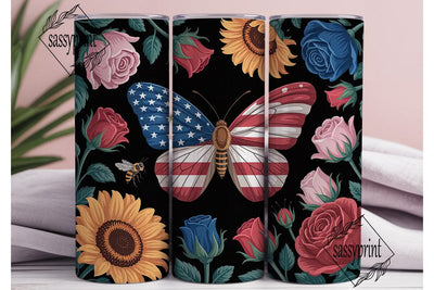 Patriotic Butterfly 20oz Tumbler Wrap Sublimation sassyprint 