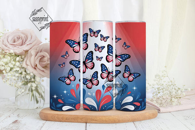 Patriotic Butterfly 20oz Tumbler Wrap Sublimation sassyprint 