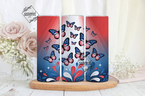 Patriotic Butterfly 20oz Tumbler Wrap Sublimation sassyprint 