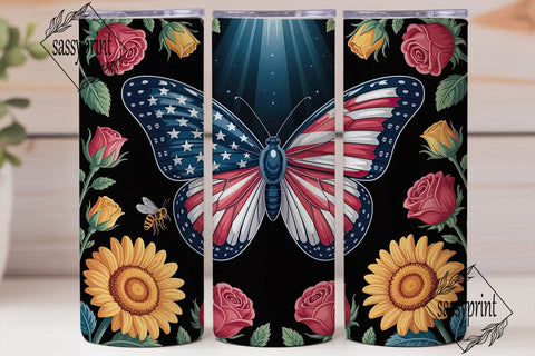 Patriotic Butterfly 20oz Tumbler Wrap Sublimation sassyprint 