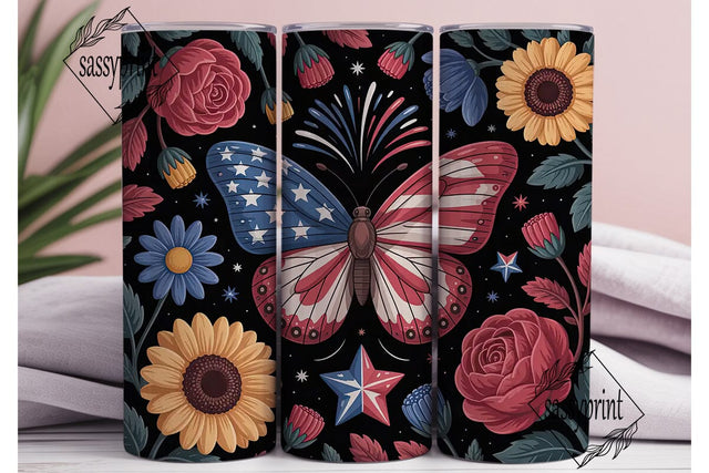 Patriotic Butterfly 20oz Tumbler Wrap Sublimation sassyprint 