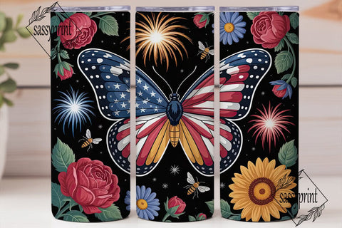Patriotic Butterfly 20oz Tumbler Wrap Sublimation sassyprint 