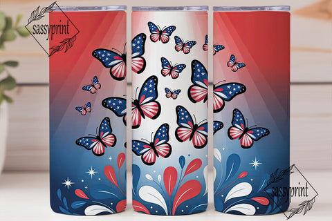 Patriotic Butterfly 20oz Tumbler Wrap Sublimation sassyprint 
