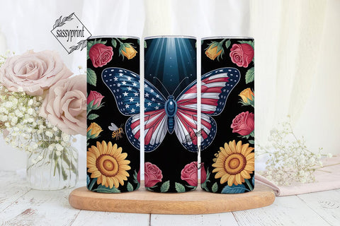 Patriotic Butterfly 20oz Tumbler Wrap Sublimation sassyprint 