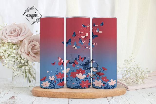 Patriotic Butterfly 20oz Tumbler Wrap Sublimation sassyprint 