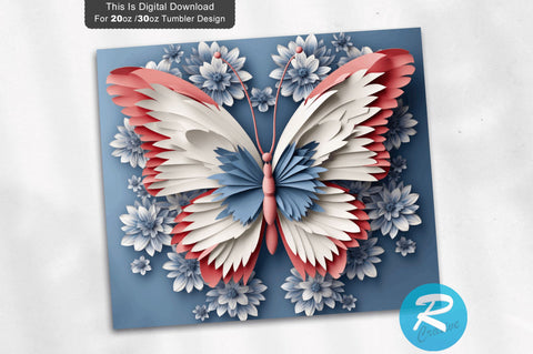 Patriotic Butterfly 3D 20 Oz Tumbler 3D Paper Regulrcrative 